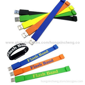 Customized Silicone Bracelet Promotional USB Flash Disks/Drives, 64MB to 64GB Real-capacity